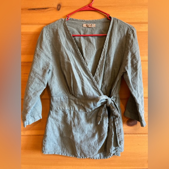 FLAX blue wrap top • size P (XS 4/6) • light blue • 3/4 sleeve • beautiful! 😍 - Picture 3 of 10